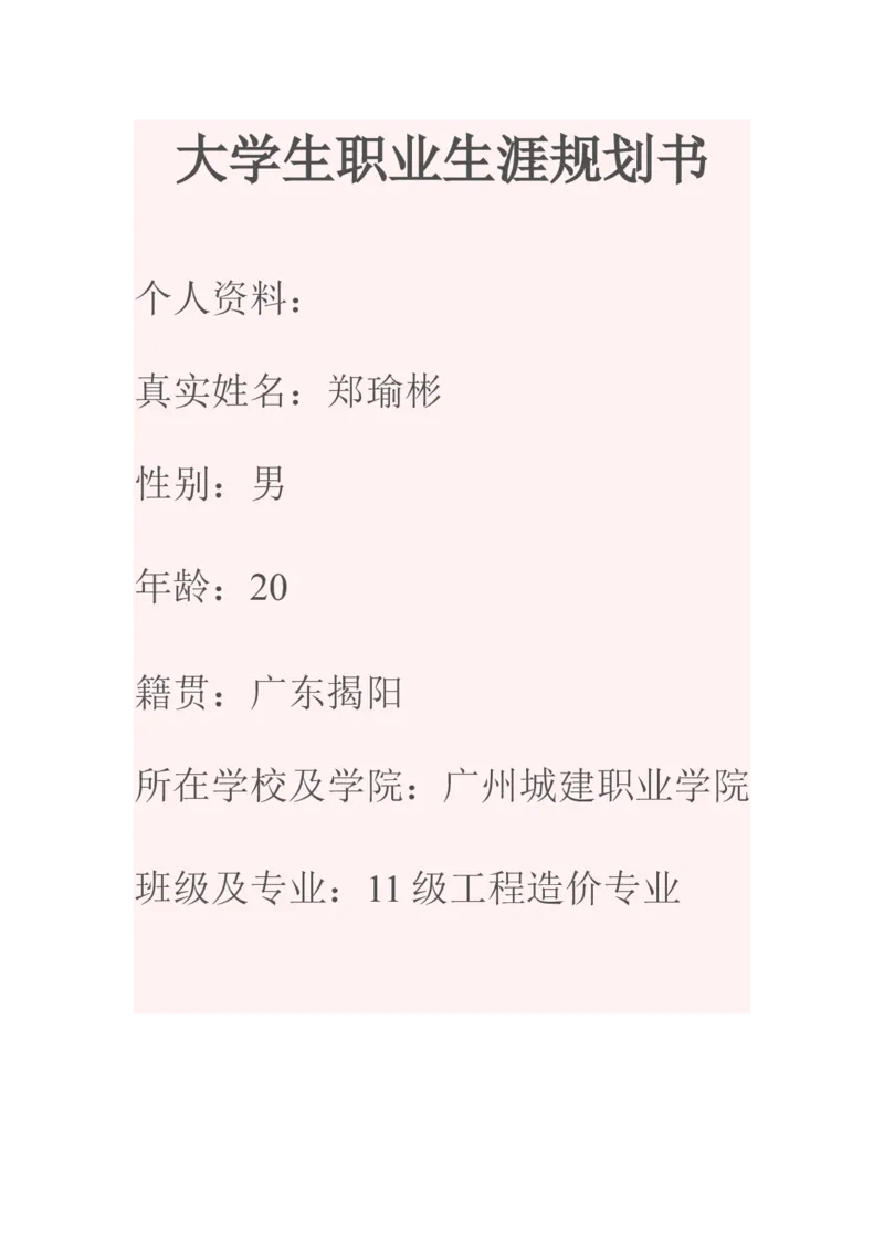 工程造价专业职业生涯规划书_E6-职业规划_78工程造价专业