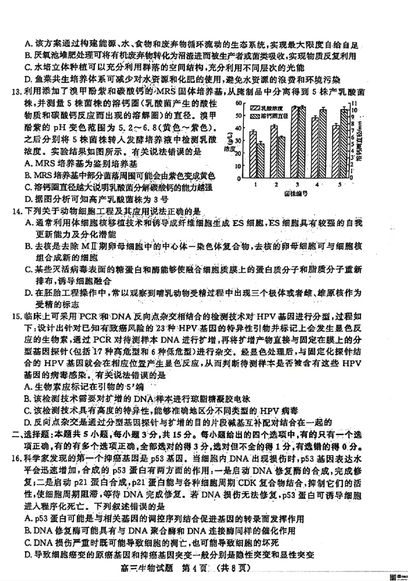 2024届山东省济南市高考针对性训练(5月)三模生物试卷+答案(1)_2024年5月_025月合集_2024届山东省济南市高考针对性训练(5月)三模