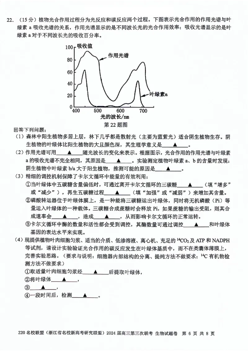 2024届浙江省Z20名校联盟高三第三次联生物试卷_2024年5月_01按日期_20号_2024届浙江省Z20名校联盟高三第三次联考_2024届浙江省Z20名校联盟高三第三次联生物
