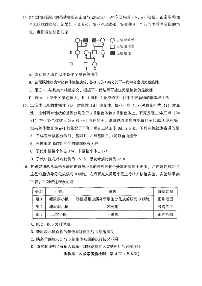 福建省漳州市2023届高三毕业班第一次教学质量检测生物试卷(1)_2023年8月_028月合集_2023届福建省漳州市高三上学期第一次教学质量检测