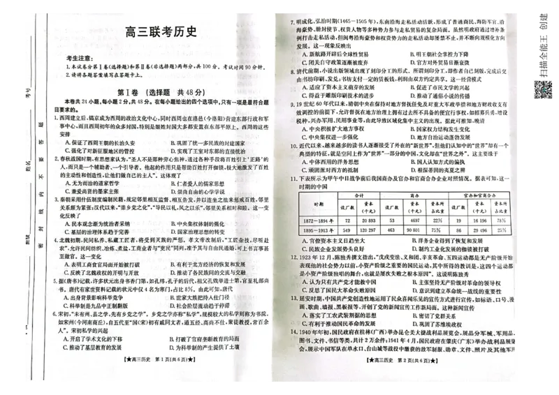 陕西省汉中市2023-2024学年高三上学期第一次联考历史(1)_2023年8月_028月合集_2024届陕西省汉中市高三上学期第一次联考