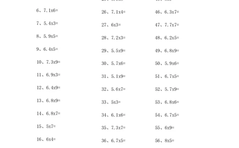 5.0~8.0&times;1位整数第81~100篇_编码0121-6年级数学口算计算_口算题（适合5年级）_小数-乘法（230篇）_（小数）5.8~8.0乘1位整数（100篇）