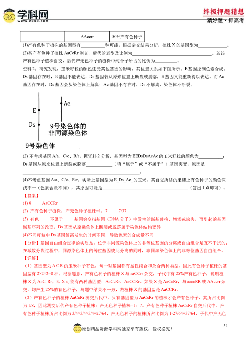 生物-2024年高考终极押题猜想（解析版）_2024高考押题卷_62024学科网全系列_212024年高考终极押题猜想_生物-2024年高考终极押题猜想