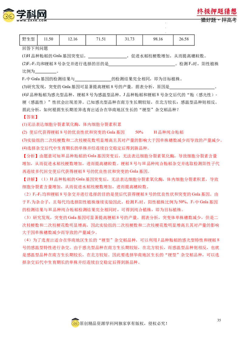 生物-2024年高考终极押题猜想（解析版）_2024高考押题卷_62024学科网全系列_212024年高考终极押题猜想_生物-2024年高考终极押题猜想