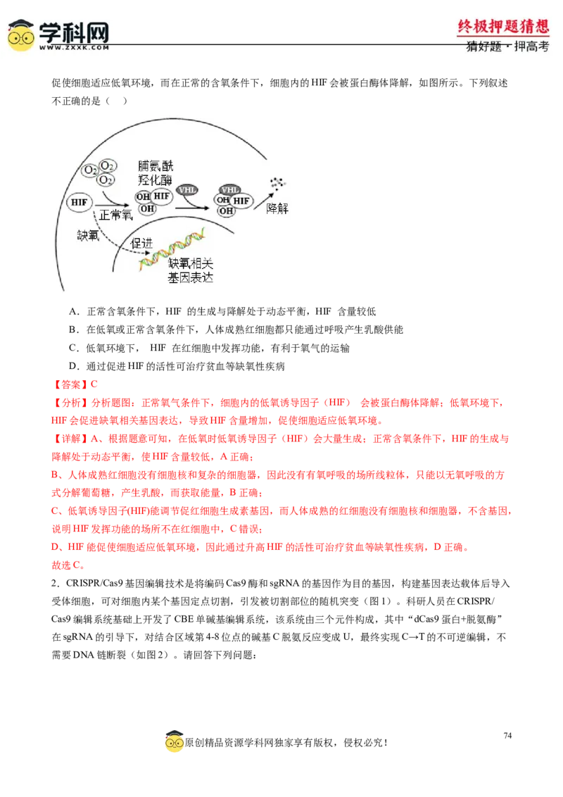 生物-2024年高考终极押题猜想（解析版）_2024高考押题卷_62024学科网全系列_212024年高考终极押题猜想_生物-2024年高考终极押题猜想
