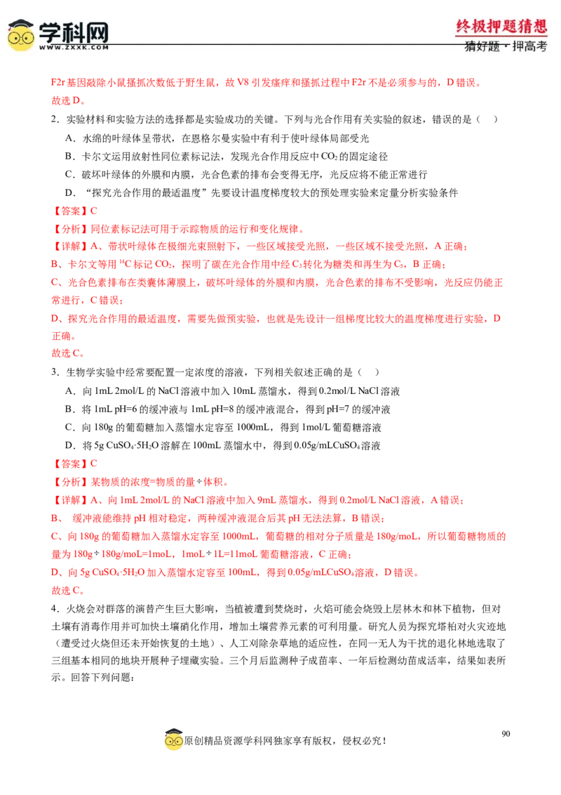 生物-2024年高考终极押题猜想（解析版）_2024高考押题卷_62024学科网全系列_212024年高考终极押题猜想_生物-2024年高考终极押题猜想