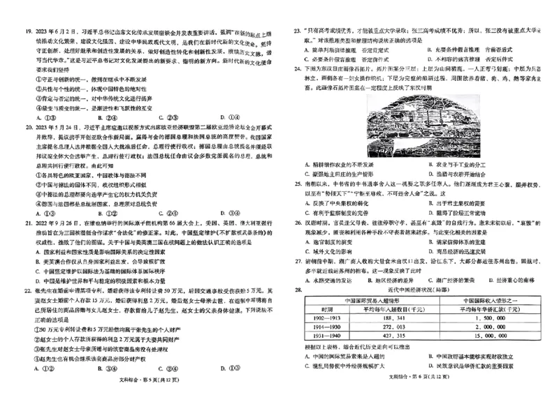 昆明市第一中学2024届高中新课标高三第一次摸底考试文综(1)_2023年8月_028月合集_2024届云南省昆明市第一中学高三上学期第一次（开学）摸底考试