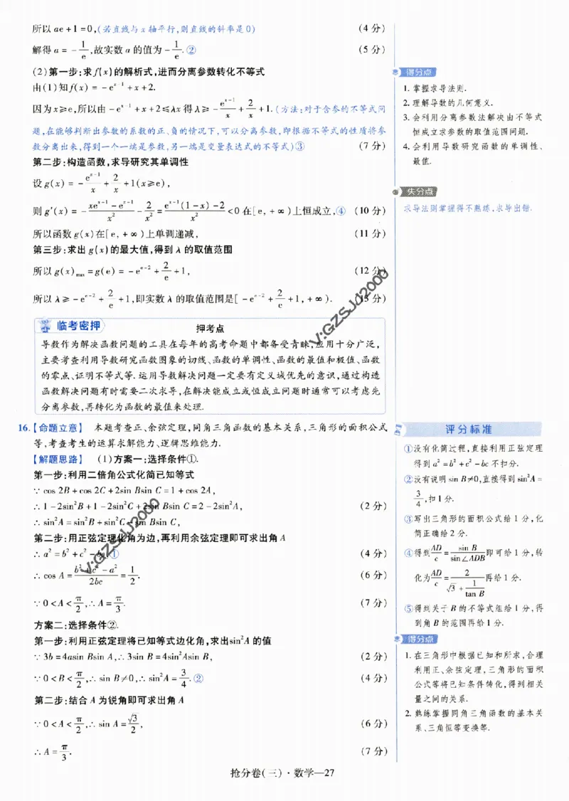 评分标准一题一模板数学-_2024高考押题卷_12024天星全系列_tx抢分密卷_tx抢分密卷（新高考）