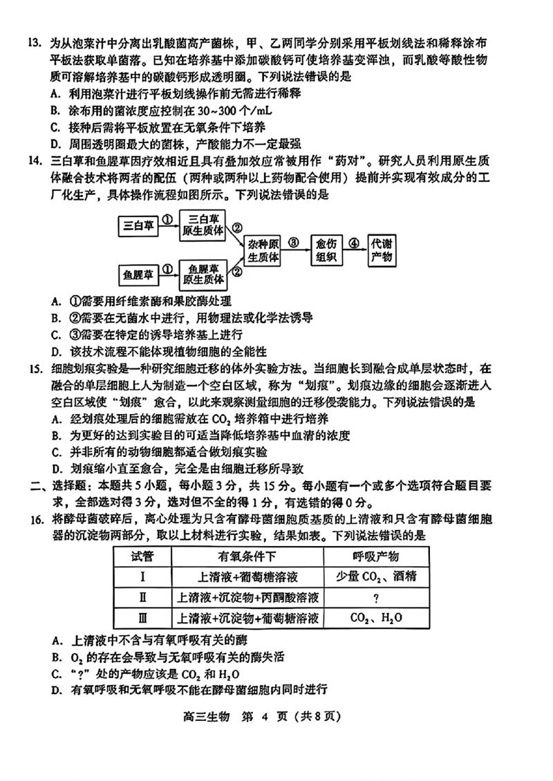 2024届山东潍坊5月高考模拟考试(潍坊三模)生物（含答案）_2024年5月_01按日期_28号_2024届山东潍坊5月高考模拟考试(潍坊三模)