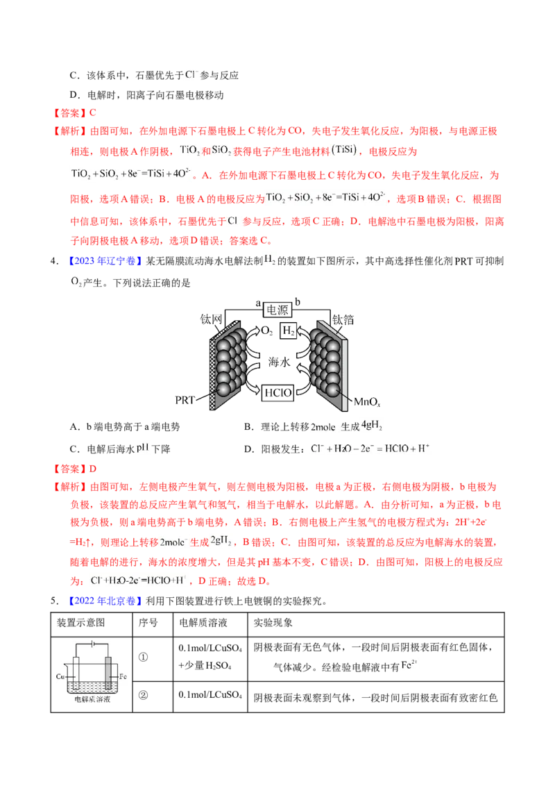 专题46电解原理（解析卷）_近10年高考真题汇编（必刷）_十年（2014-2024）高考化学真题分项汇编（全国通用）_十年（2014-2023）高考化学真题分项汇编（全国通用）