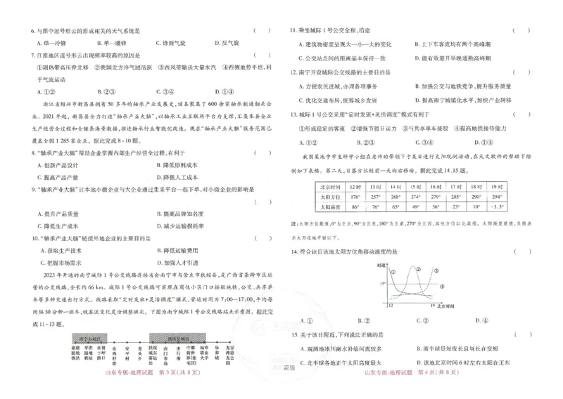 王后雄高考押题预测卷2024山东专版-地理_2024高考押题卷_22024王hou雄_（新高考）2024王后雄押题预测卷（分科版）_9.地理