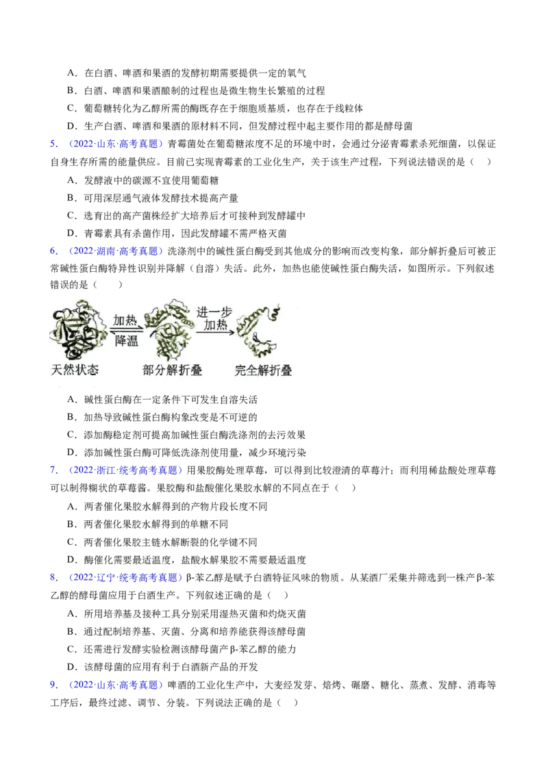 专题19发酵工程-五年（2019-2023）高考生物真题分项汇编（全国通用）（原卷版）_赠送：2008-2024全套高考真题_高考生物真题_送高考生物五年真题(2019-2023)分项汇编（全国通用）