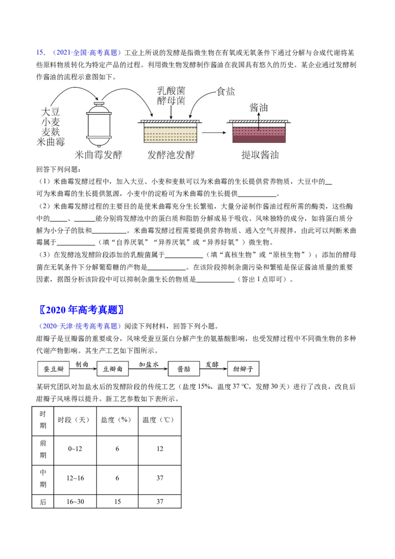 专题19发酵工程-五年（2019-2023）高考生物真题分项汇编（全国通用）（原卷版）_赠送：2008-2024全套高考真题_高考生物真题_送高考生物五年真题(2019-2023)分项汇编（全国通用）