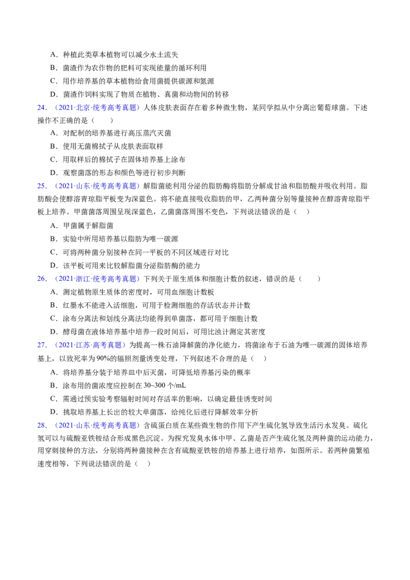 专题19发酵工程-五年（2019-2023）高考生物真题分项汇编（全国通用）（原卷版）_赠送：2008-2024全套高考真题_高考生物真题_送高考生物五年真题(2019-2023)分项汇编（全国通用）