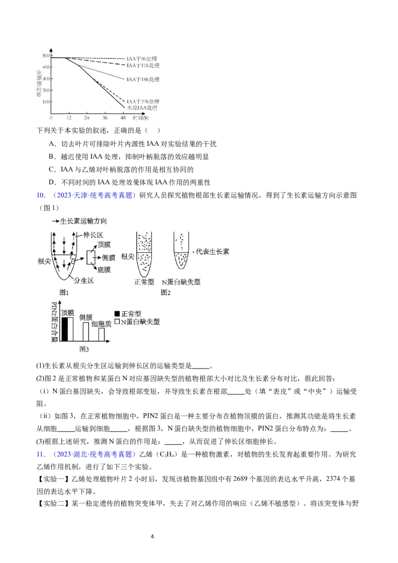 专题17植物激素的调节-五年（2019-2023）高考生物真题分项汇编（全国通用）（原卷版）_赠送：2008-2024全套高考真题_高考生物真题_送高考生物五年真题(2019-2023)分项汇编（全国通用）