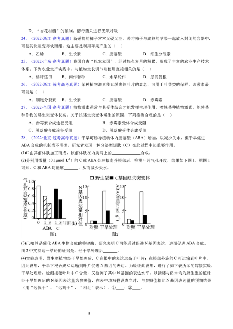 专题17植物激素的调节-五年（2019-2023）高考生物真题分项汇编（全国通用）（原卷版）_赠送：2008-2024全套高考真题_高考生物真题_送高考生物五年真题(2019-2023)分项汇编（全国通用）