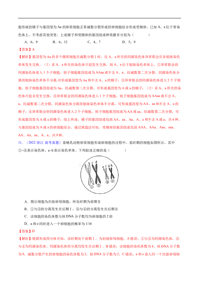 专题06有丝分裂和减数分裂-五年（2019-2023）高考生物真题分项汇编（全国通用）（解析版）_赠送：2008-2024全套高考真题_高考生物真题