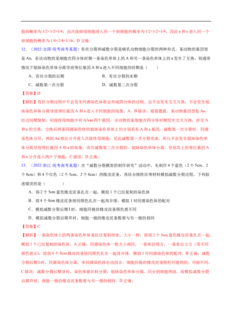 专题06有丝分裂和减数分裂-五年（2019-2023）高考生物真题分项汇编（全国通用）（解析版）_赠送：2008-2024全套高考真题_高考生物真题