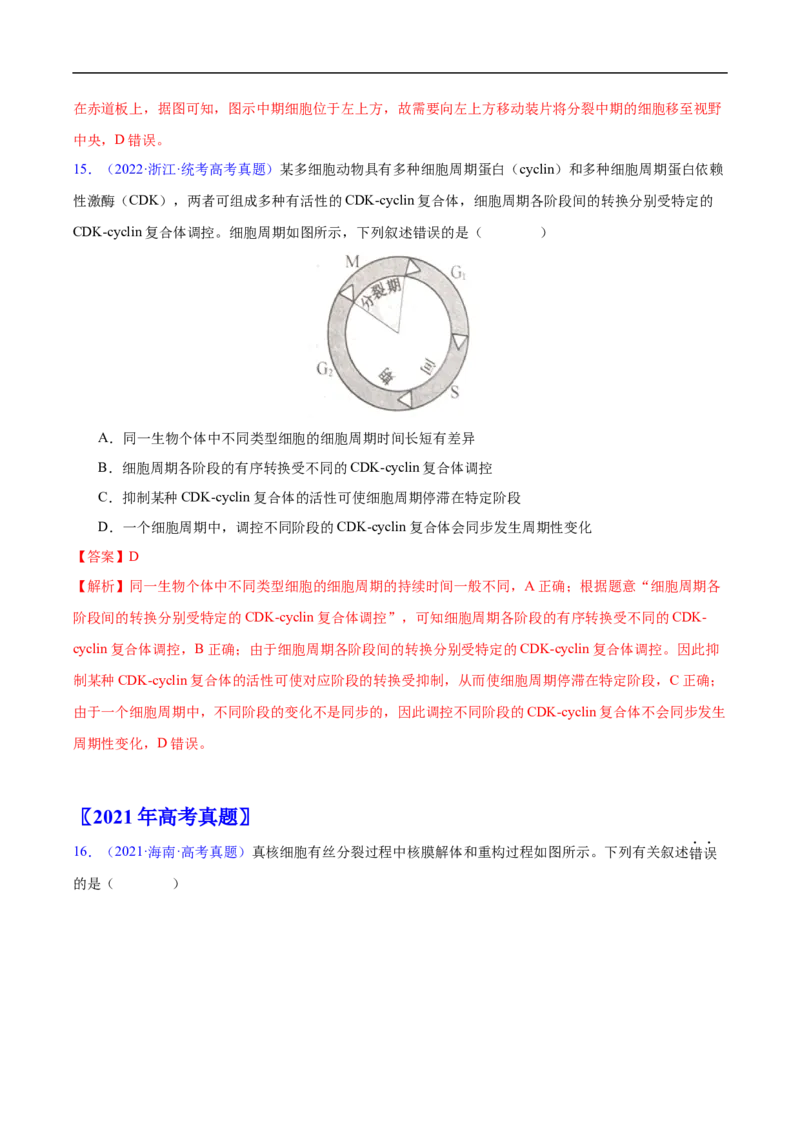 专题06有丝分裂和减数分裂-五年（2019-2023）高考生物真题分项汇编（全国通用）（解析版）_赠送：2008-2024全套高考真题_高考生物真题