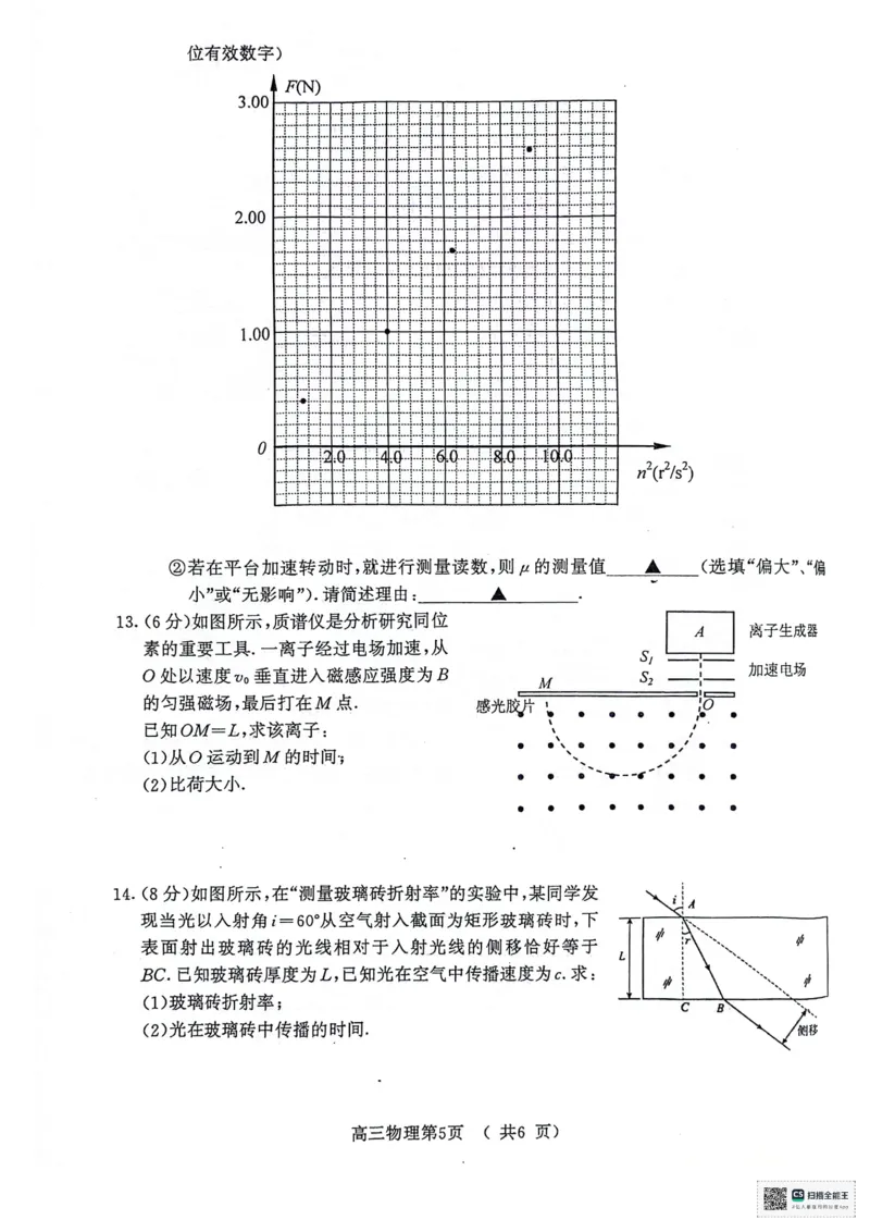 2024届江苏省南京市盐城市高三下学期第一次模拟考试物理试卷(1)_2024年3月_013月合集_2024届江苏省盐城市、南京市高三第一次模拟考试