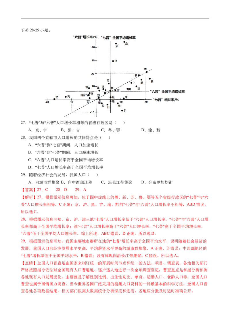 专题08人口-五年（2019-2023）高考地理真题分项汇编（解析版）_赠送：2008-2024全套高考真题_高考地理真题_送高考地理五年真题(2019-2023)分项汇编（全国通用）