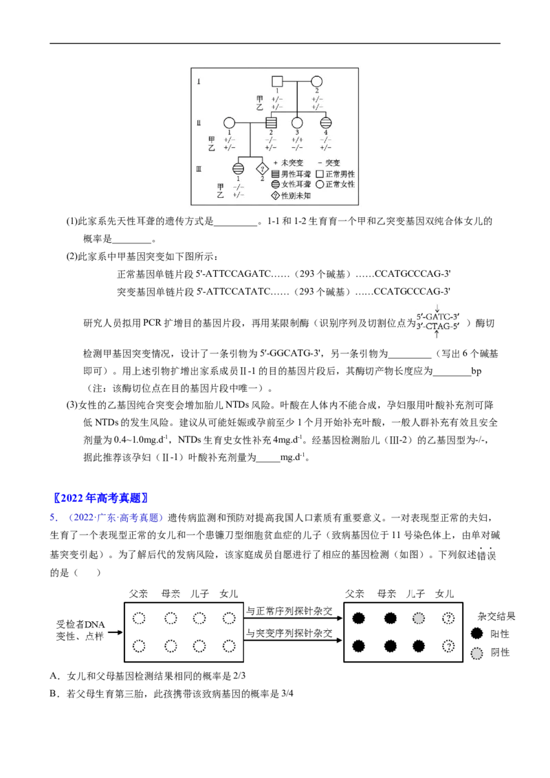 专题11伴性遗传和人类遗传病-五年（2019-2023）高考生物真题分项汇编（全国通用）（原卷版）_赠送：2008-2024全套高考真题_高考生物真题