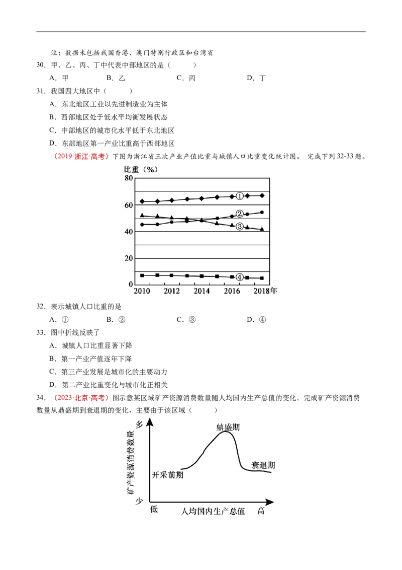 专题14区域与区域发展-五年（2019-2023）高考地理真题分项汇编（原卷版）_赠送：2008-2024全套高考真题_高考地理真题_送高考地理五年真题(2019-2023)分项汇编（全国通用）