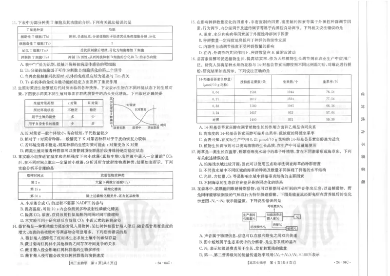生物试卷_2023年8月_01每日更新_29号_2024届山西省高三金太阳8月联考（24-04C）_山西2024届高三金太阳8月联考（24-04C）生物