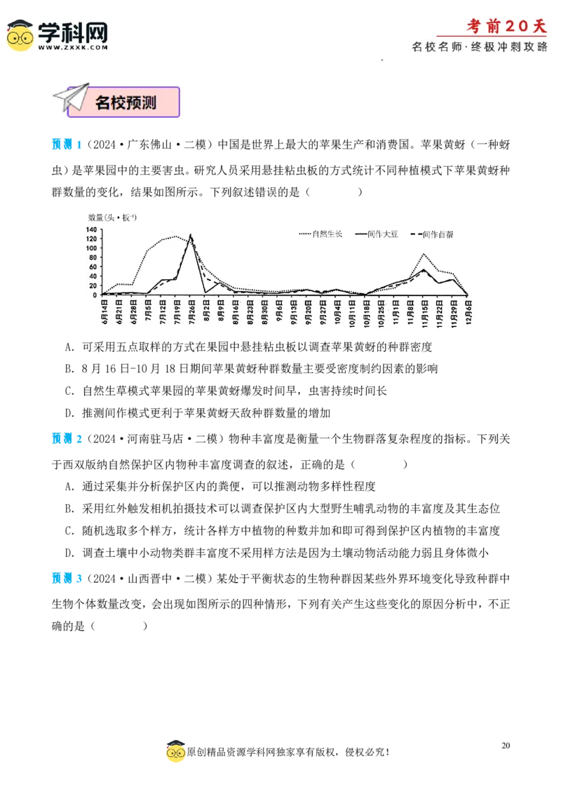 生物（三）-2024年高考考前20天终极冲刺攻略_2024高考押题卷_62024学科网全系列_20学科网高考考前终极攻略_生物-2024年高考考前20天终极冲刺攻略