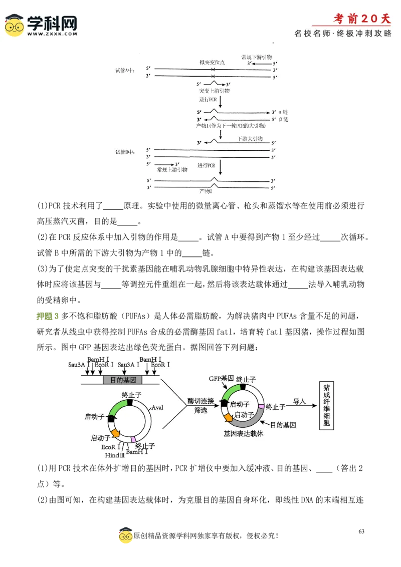 生物（三）-2024年高考考前20天终极冲刺攻略_2024高考押题卷_62024学科网全系列_20学科网高考考前终极攻略_生物-2024年高考考前20天终极冲刺攻略
