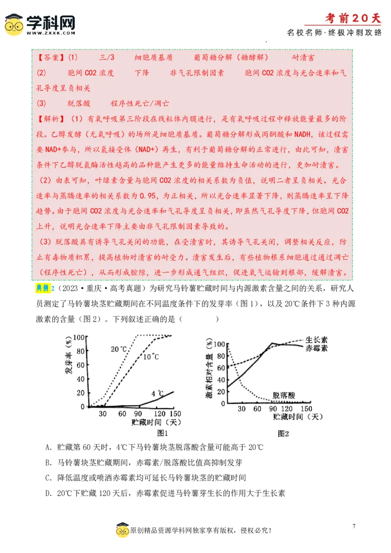 生物（三）-2024年高考考前20天终极冲刺攻略_2024高考押题卷_62024学科网全系列_20学科网高考考前终极攻略_生物-2024年高考考前20天终极冲刺攻略