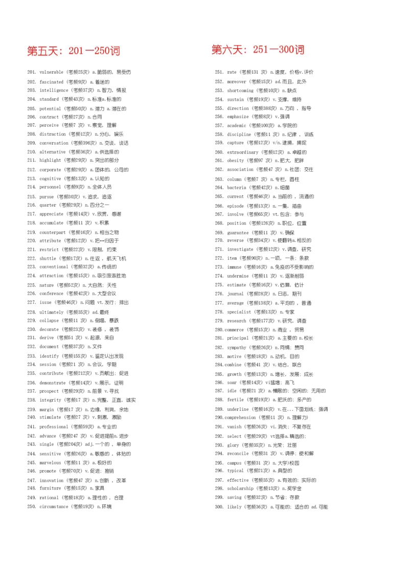 四级1000高频词无音标_英语四六级整合_英语四六级真题版本一此版本可作为补充_大学英语CET4_X0_02-高频词汇+答题卡