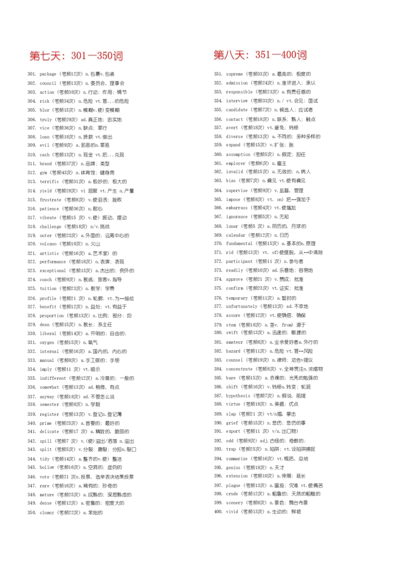 四级1000高频词无音标_英语四六级整合_英语四六级真题版本一此版本可作为补充_大学英语CET4_X0_02-高频词汇+答题卡