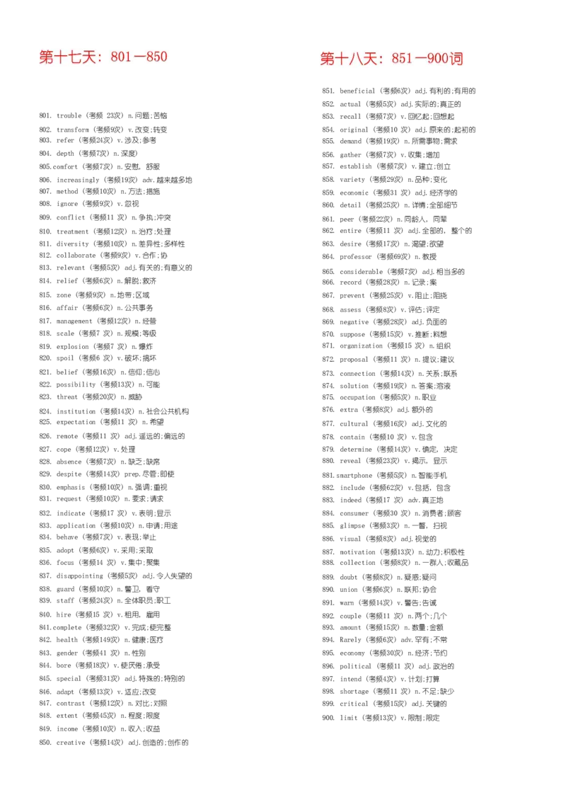 四级1000高频词无音标_英语四六级整合_英语四六级真题版本一此版本可作为补充_大学英语CET4_X0_02-高频词汇+答题卡