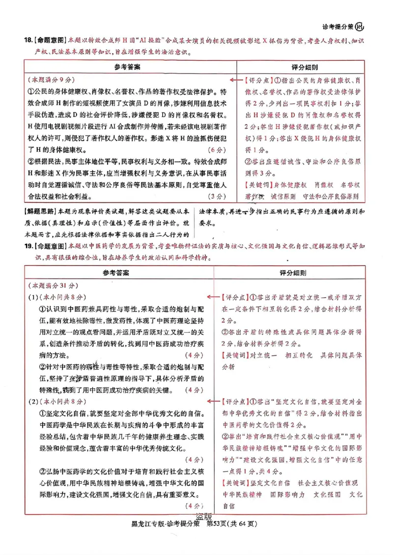 王后雄高考押题预测卷2024黑龙江专版-政治答案_2024高考押题卷_22024王hou雄_（新高考）2024王后雄押题预测卷（分科版）_7.政治