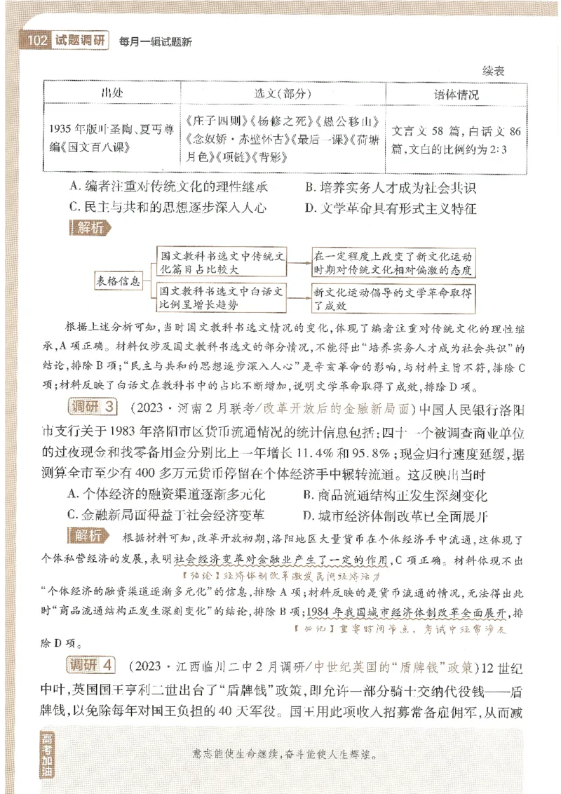 试题调研第十辑历史_2023高考押题卷_试题调研8910期考前推荐看的三期_试题调研第十期考前抢分必备_试题调研第十辑