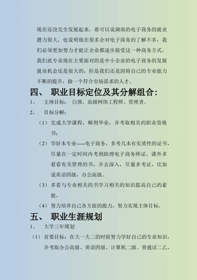 大学生职业生涯规划书电子商务专业1_E6-职业规划_13电子商务专业