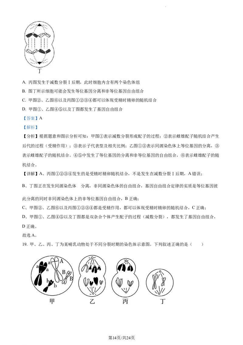 精品解析：内蒙古包头铁路一中2023-2024学年高三上学期第一次月考生物试题（解析版）(1)_2023年10月_0210月合集_2024届内蒙古包头市包头铁路第一中学高三上学期第一次月考