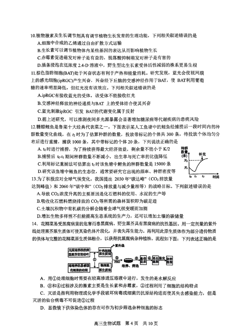 生物试题_2024年6月(1)_026月合集_2024届山东省实验中学高三下学期5月高考模拟_2024届山东省实验中学高三下学期5月高考模拟生物