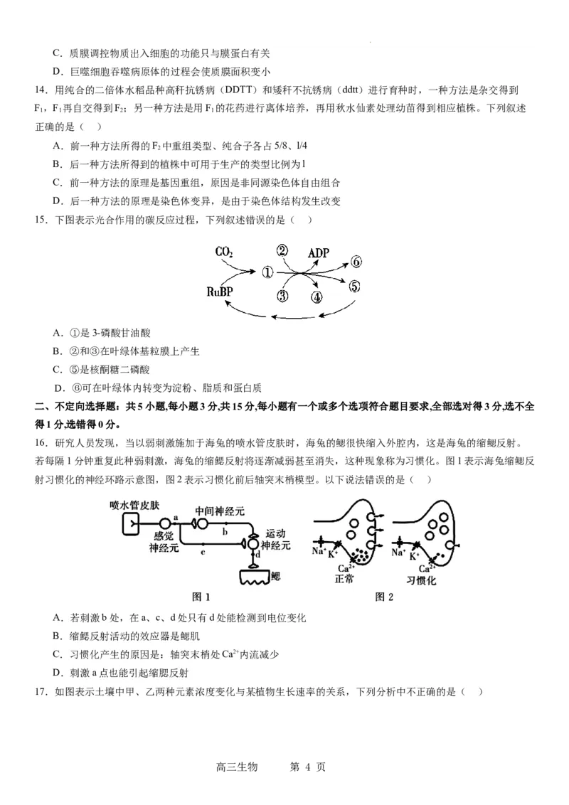 本溪高中2023-2024学年度高考适应性测试（一）生物试题(1)_2023年8月_028月合集_2024届辽宁省本溪市高级中学年高三上学期适应性测试（一）