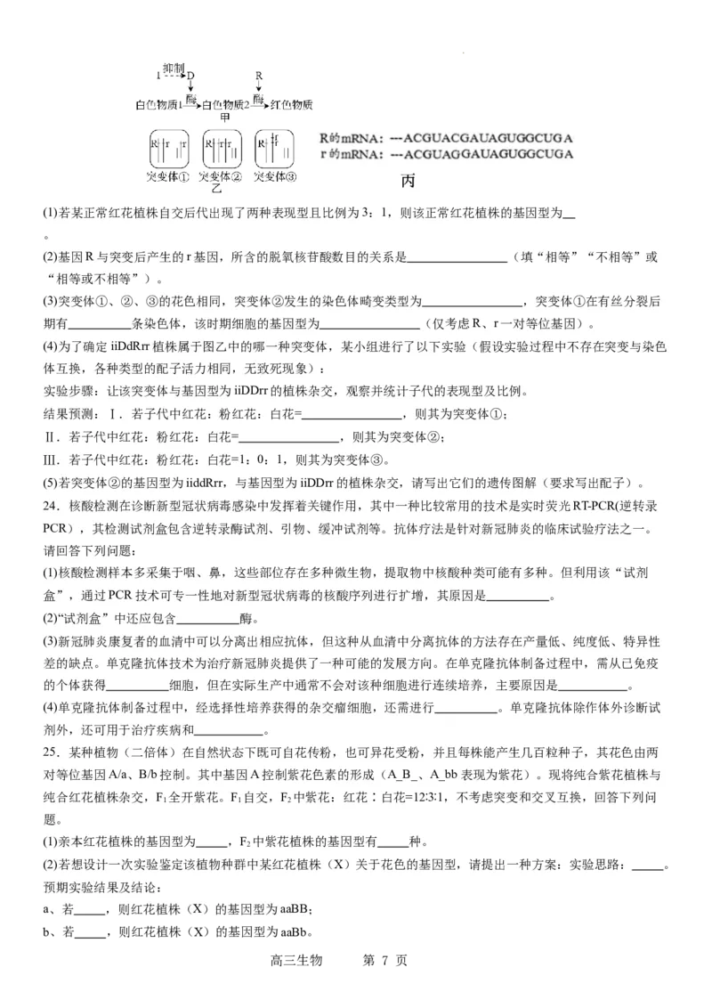 本溪高中2023-2024学年度高考适应性测试（一）生物试题(1)_2023年8月_028月合集_2024届辽宁省本溪市高级中学年高三上学期适应性测试（一）