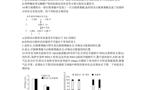 湖南天壹名校联盟2024届高三入学摸底考试生物(1)_2023年8月_028月合集_2024届湖南天壹名校联盟高三入学摸底考试