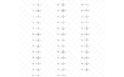 分数减法第1~20篇（初级）答案_编码0121-6年级数学口算计算_口算题（适合5年级）_分数-减法（200篇）_（分数）减法初级（100篇）