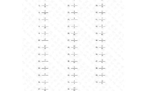 分数减法第1~20篇（初级）答案_编码0121-6年级数学口算计算_口算题（适合5年级）_分数-减法（200篇）_（分数）减法初级（100篇）