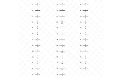 分数减法第41-60篇（初级）答案_编码0121-6年级数学口算计算_口算题（适合5年级）_分数-减法（200篇）_（分数）减法初级（100篇）