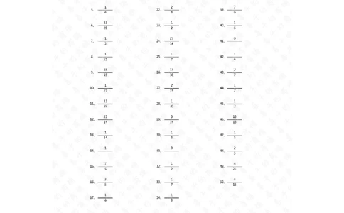 分数减法第41-60篇（初级）答案_编码0121-6年级数学口算计算_口算题（适合5年级）_分数-减法（200篇）_（分数）减法初级（100篇）