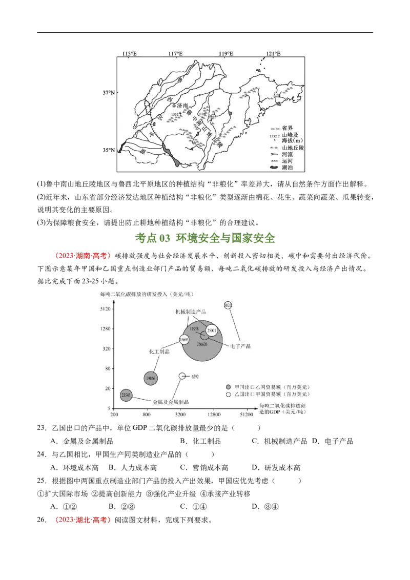 专题18资源、环境与国家安全-五年（2019-2023）高考地理真题分项汇编（原卷版）_赠送：2008-2024全套高考真题_高考地理真题_送高考地理五年真题(2019-2023)分项汇编（全国通用）