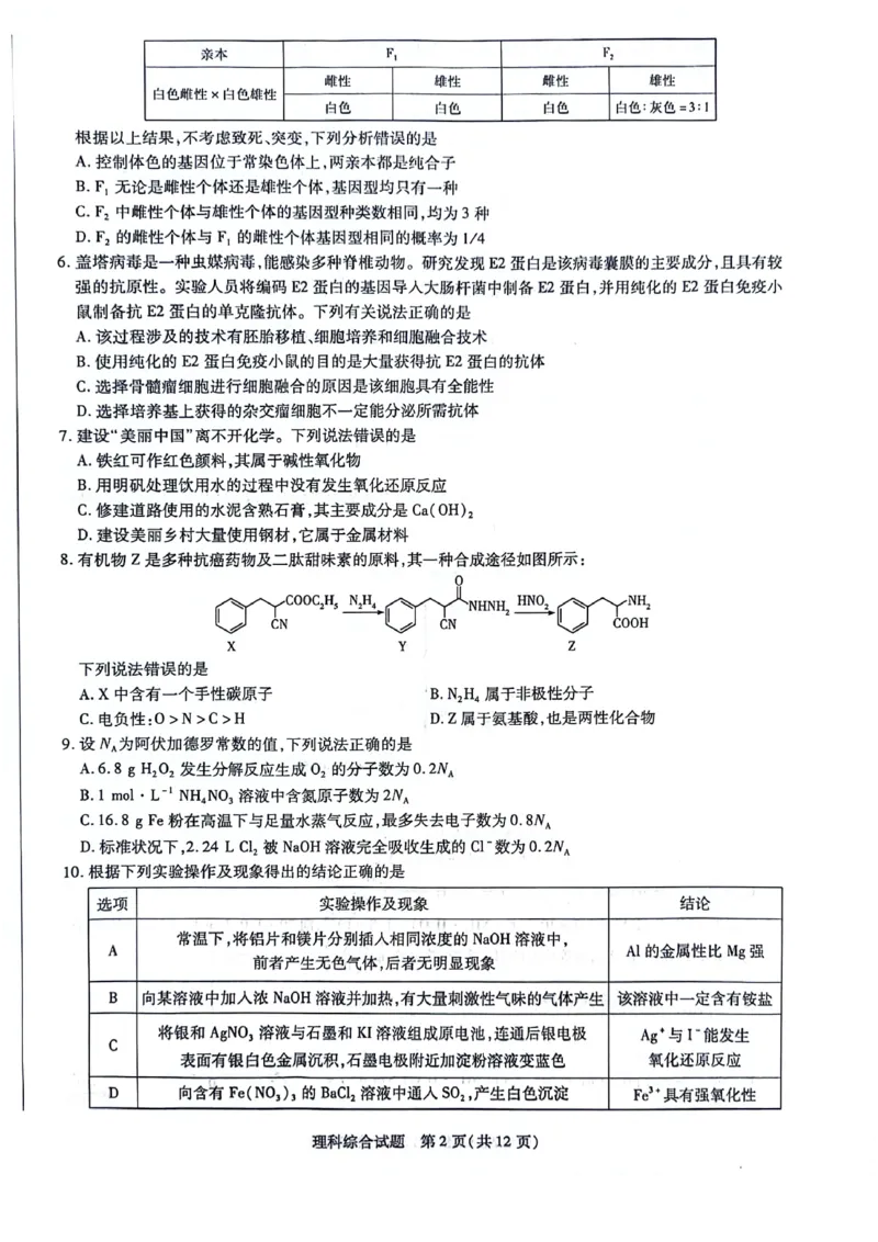 理科综合_2023年8月_01每日更新_17号_2024届天一大联考顶尖计划高中毕业班第一次考试_天一大联考顶尖计划2024届高中毕业班第一次考试理综