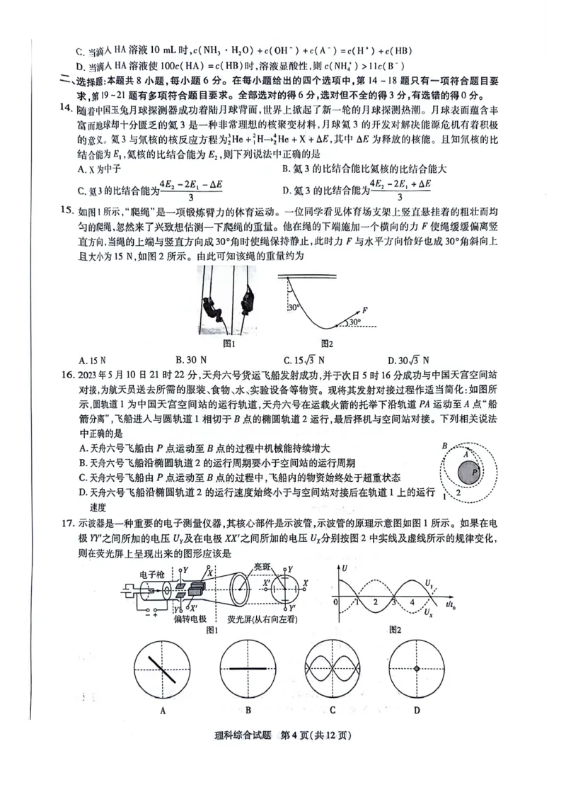 理科综合_2023年8月_01每日更新_17号_2024届天一大联考顶尖计划高中毕业班第一次考试_天一大联考顶尖计划2024届高中毕业班第一次考试理综
