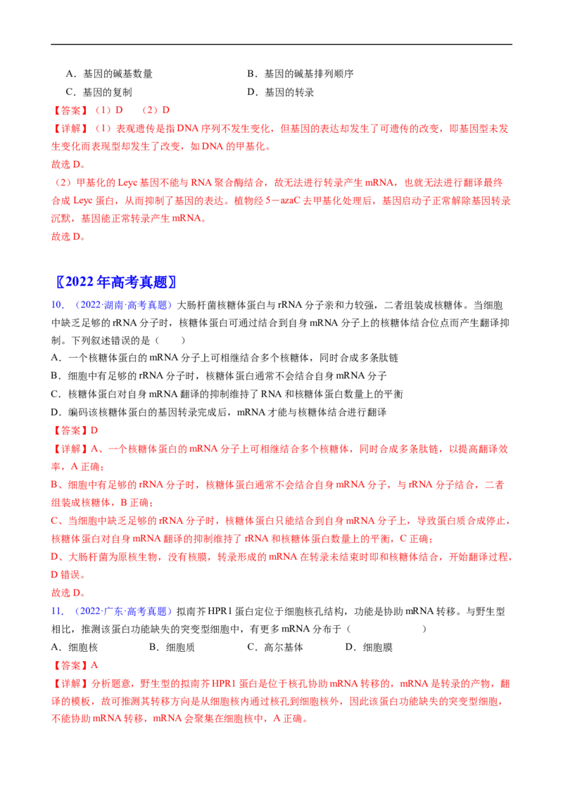 专题08遗传的分子基础-五年（2019-2023）高考生物真题分项汇编（全国通用）（解析版）_赠送：2008-2024全套高考真题_高考生物真题_送高考生物五年真题(2019-2023)分项汇编（全国通用）